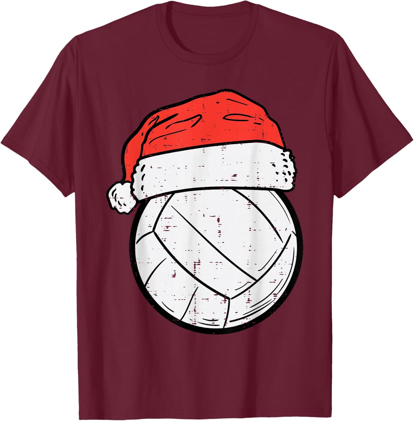 Volleyball Santa Hat Sports Christmas Xmas T-Shirt - T-Shirt | Maroon