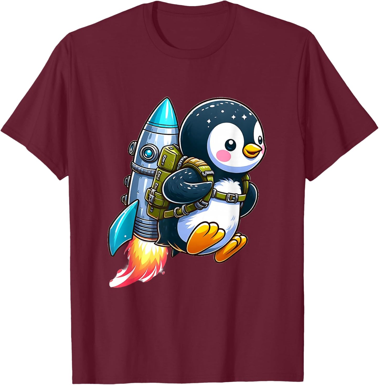 Flying Penguin with Jetpack T-Shirt - T-Shirt | Maroon