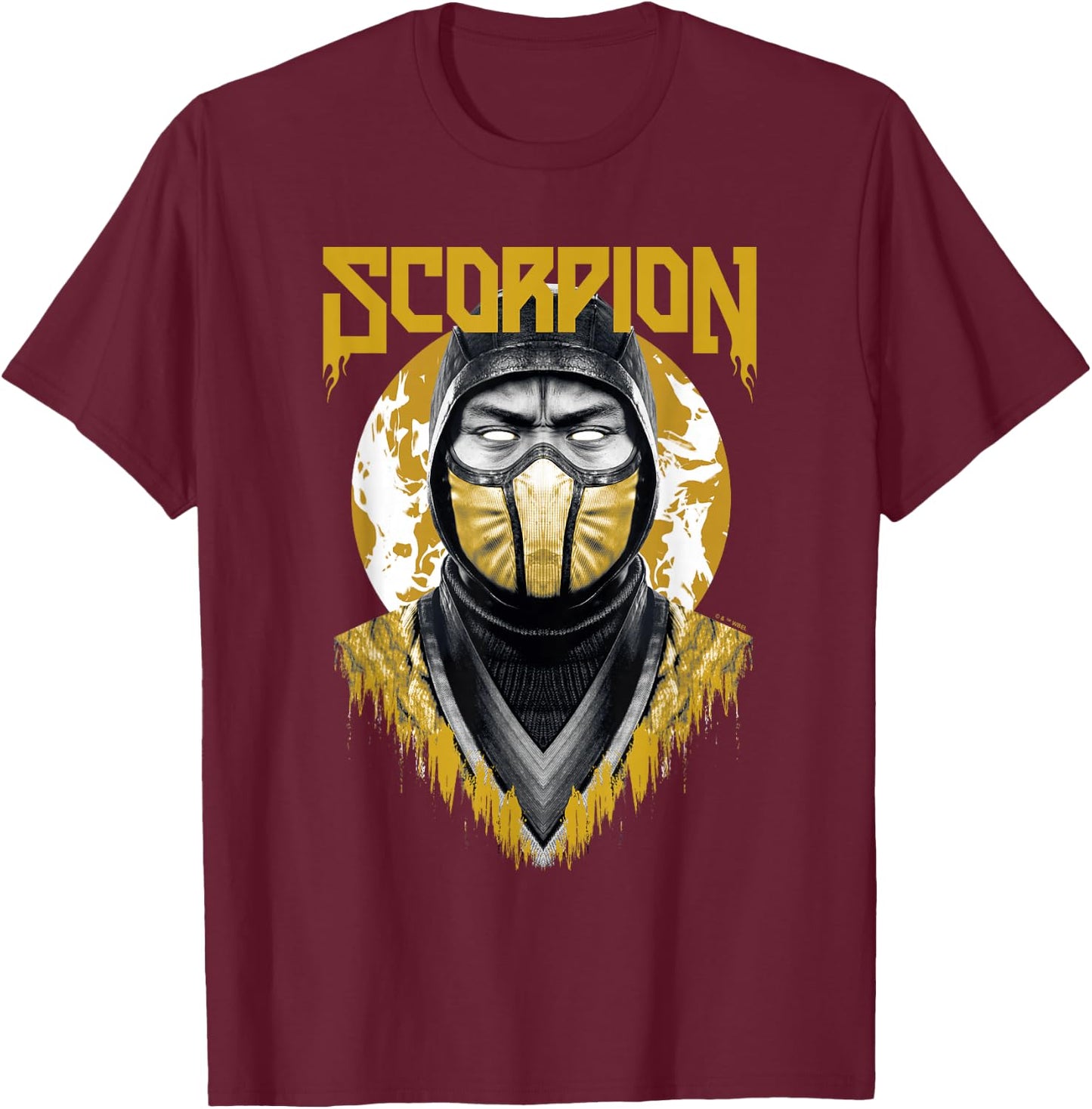 Mortal Kombat Klassic Scorpion Big Face Bust Portrait Logo T-Shirt - T-Shirt | Maroon