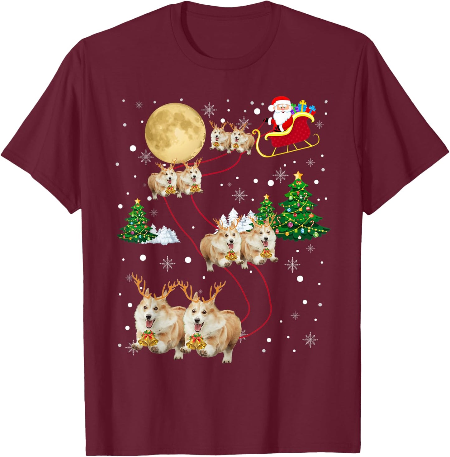 Corgi Dogs Tree Christmas Sweater Xmas Gifts For Pet Dog Women Kids T-Shirt - T-Shirt | Maroon