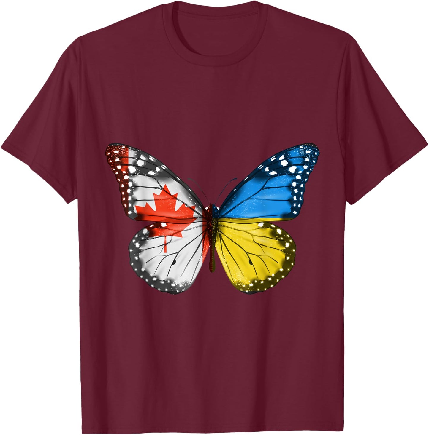 Canadian Ukrainian Flag Butterfly Canada Ukraine T-Shirt - T-Shirt | Maroon