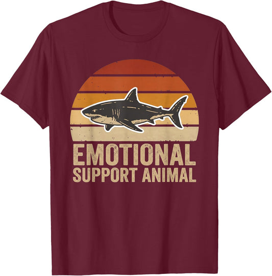 Support Animal Shark Emotional Funny Vintage Sea Creature T-Shirt - T-Shirt | Maroon