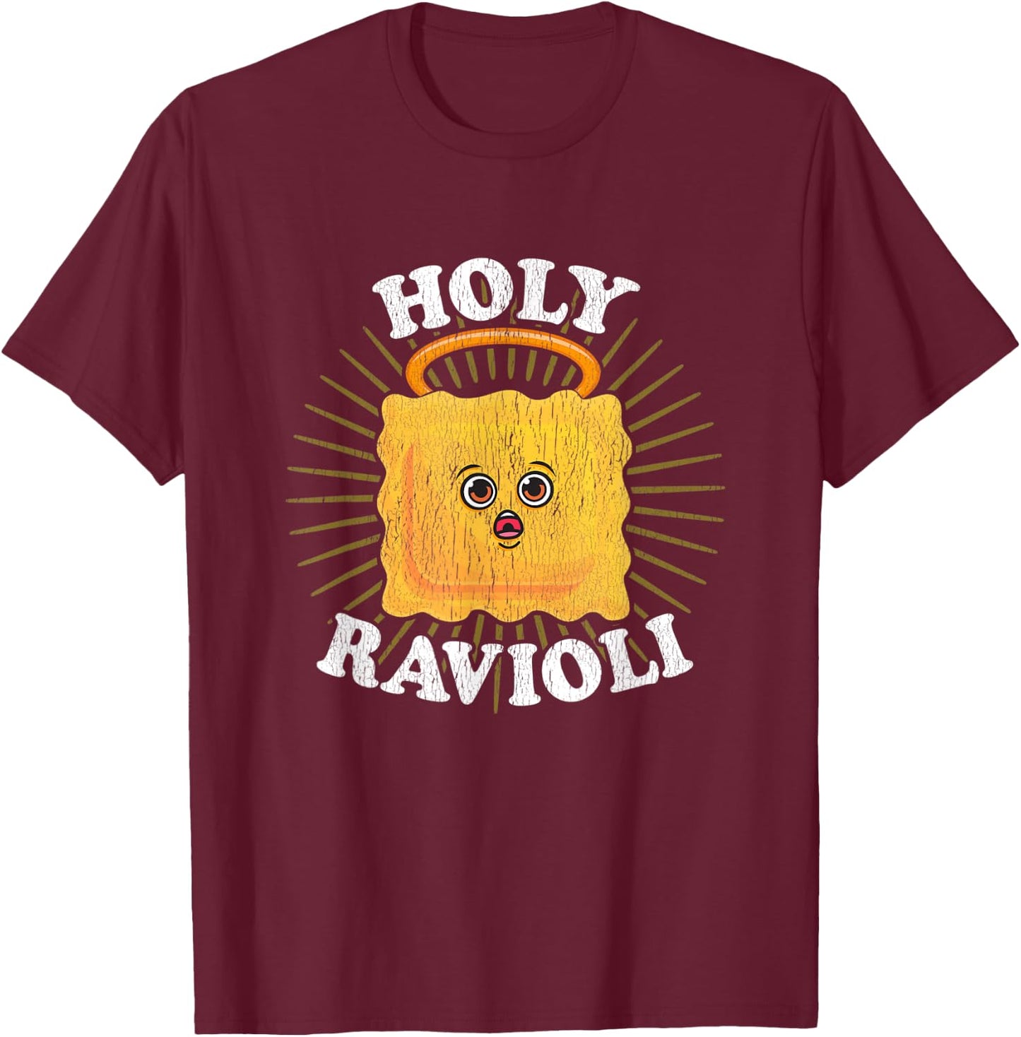 Holy Ravioli Pun Funny Kawaii Italian Food Illustration T-Shirt - T-Shirt | Maroon