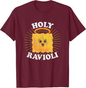 Holy Ravioli Pun Funny Kawaii Italian Food Illustration T-Shirt - T-Shirt | Maroon