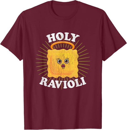 Holy Ravioli Pun Funny Kawaii Italian Food Illustration T-Shirt - T-Shirt | Maroon