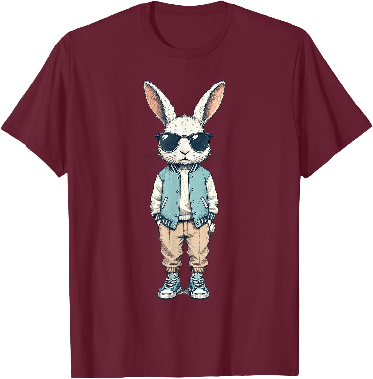 Boys Easter Shirt Bunny Rabbit with Sunglasses Kids T-Shirt - T-Shirt | Maroon