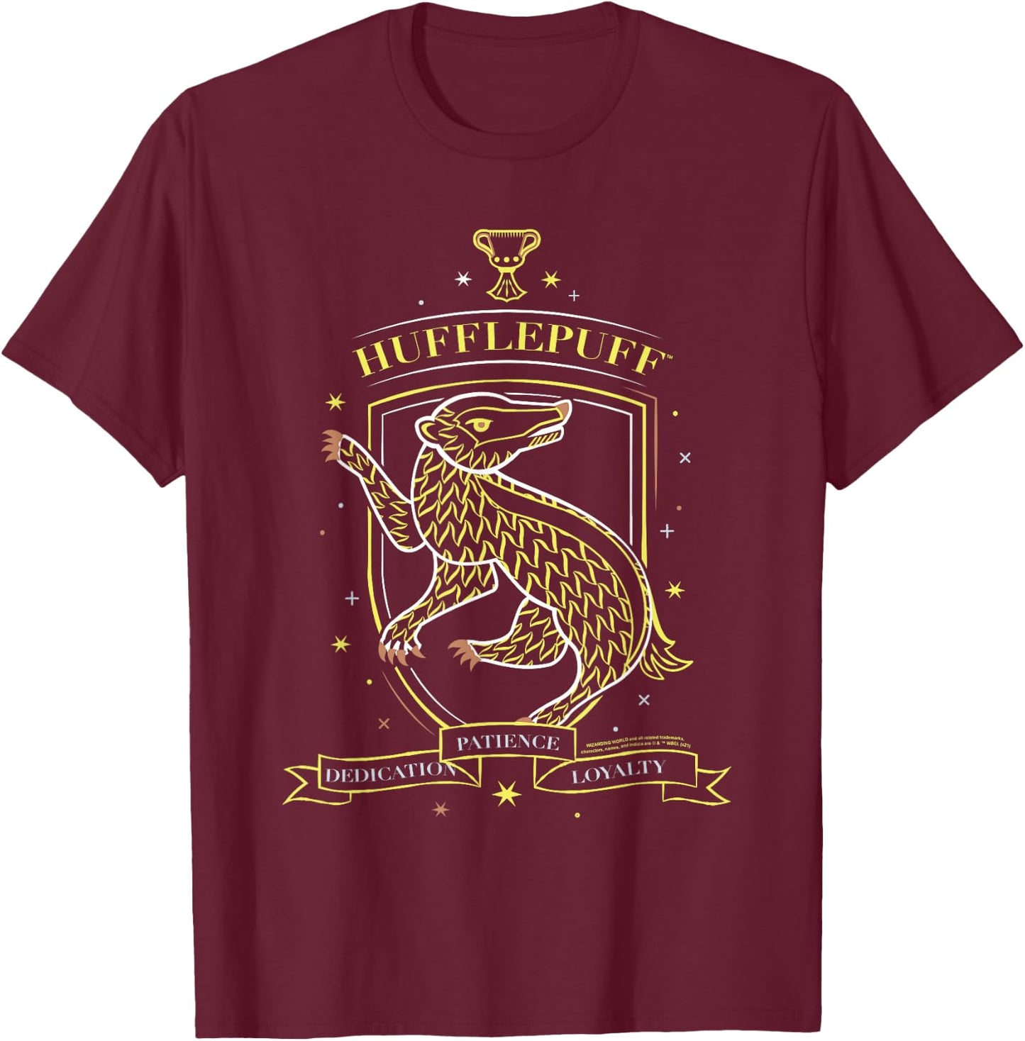 Harry Potter Hand Drawn Hufflepuff Shield T-Shirt - T-Shirt | Maroon
