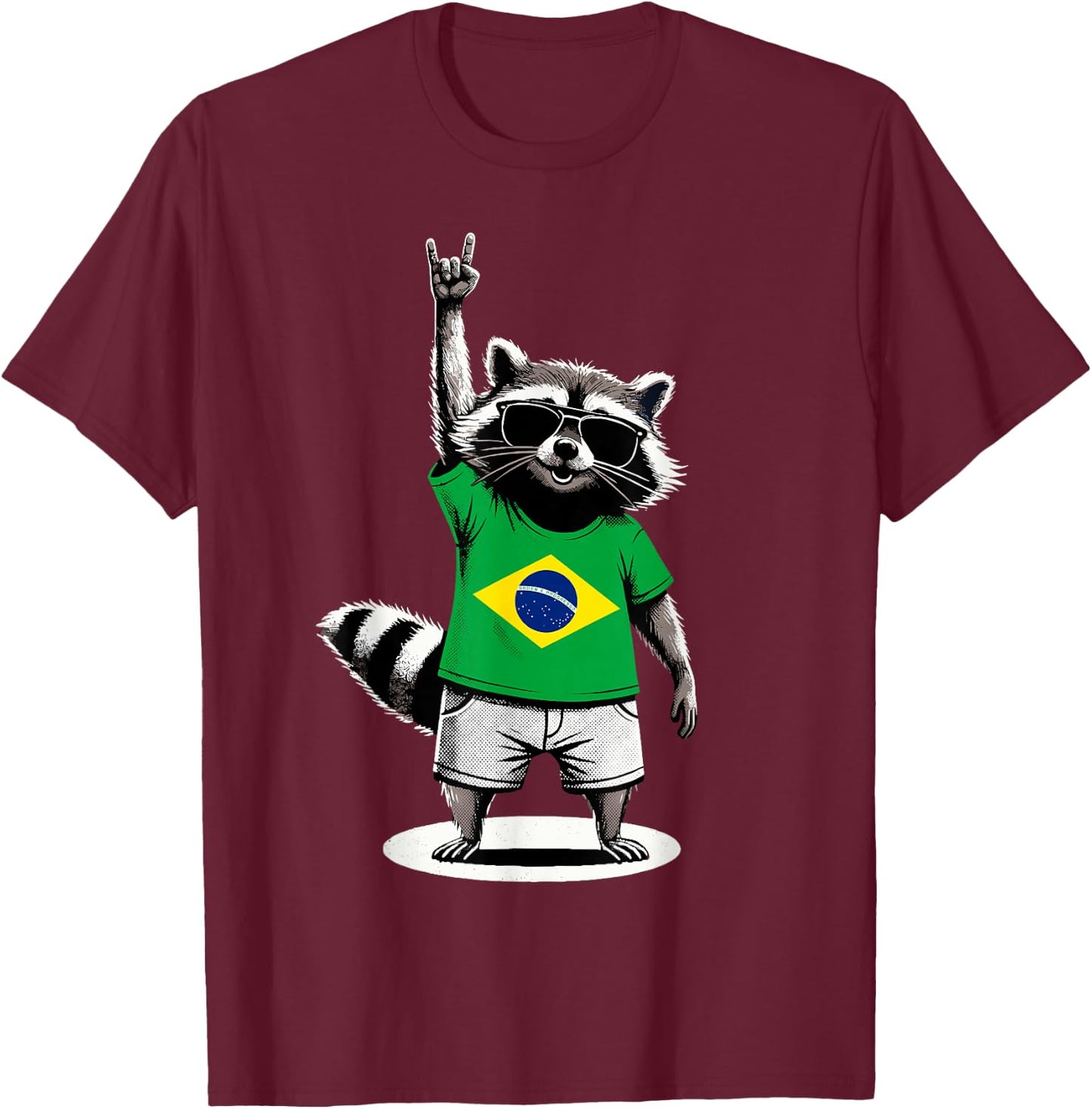 Brazilian Flag Raccoon Funny Brazil T-Shirt - T-Shirt | Maroon