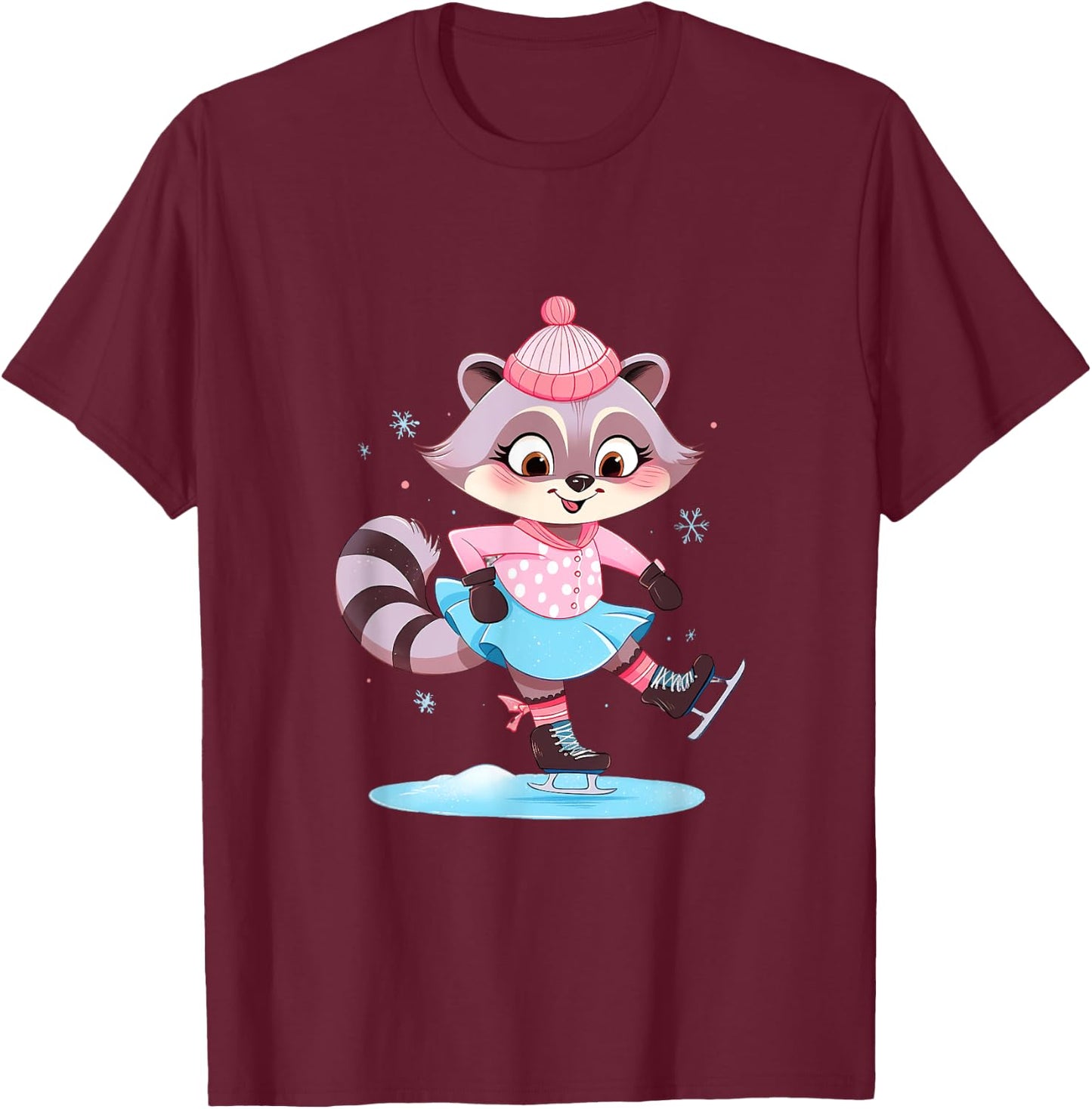 Raccoon Ice Skating Figure Skater Ice Skates T-Shirt - T-Shirt | Maroon