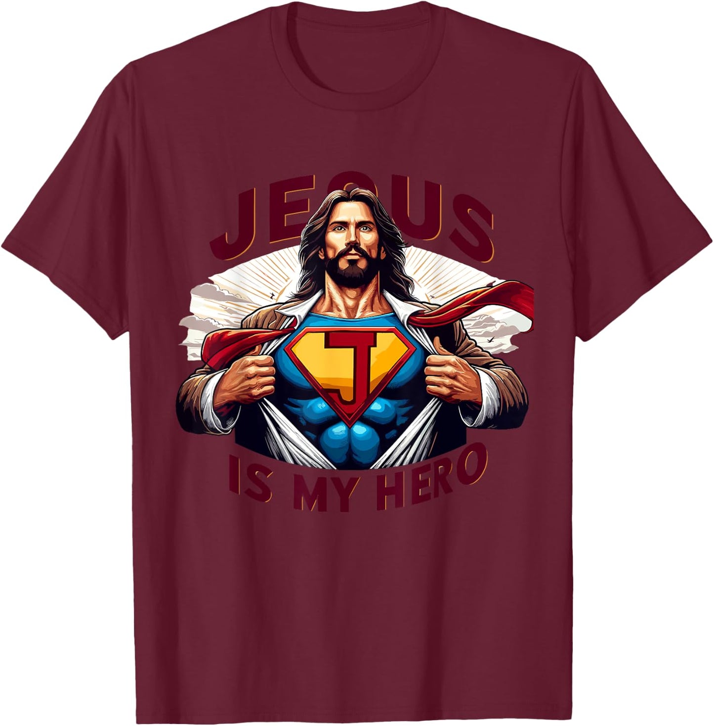 Jesus Is My Superhero Religious Christian Catholic Rizzen , Small, Black T-Shirt - T-Shirt | Maroon