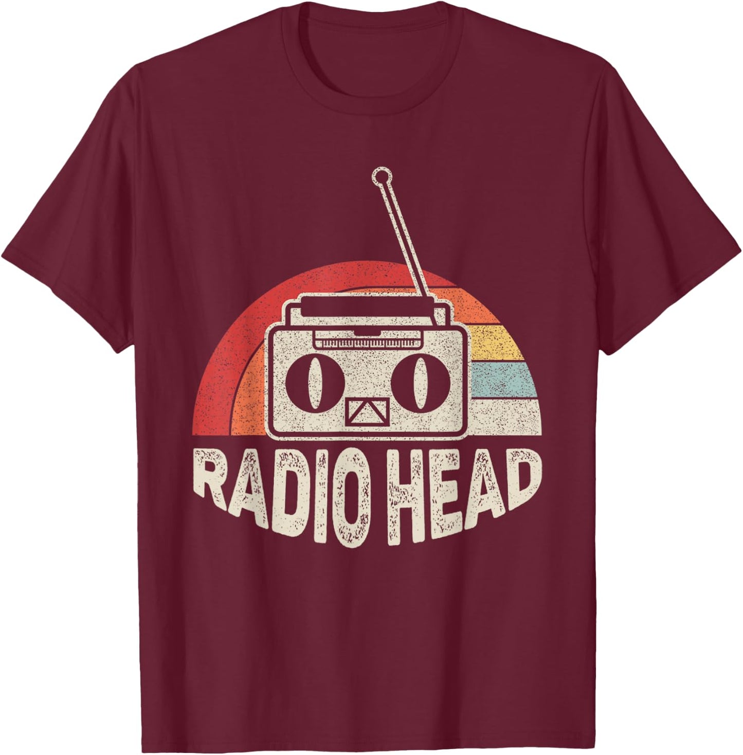 Vintage Retro Radio Head T-Shirt - T-Shirt | Maroon