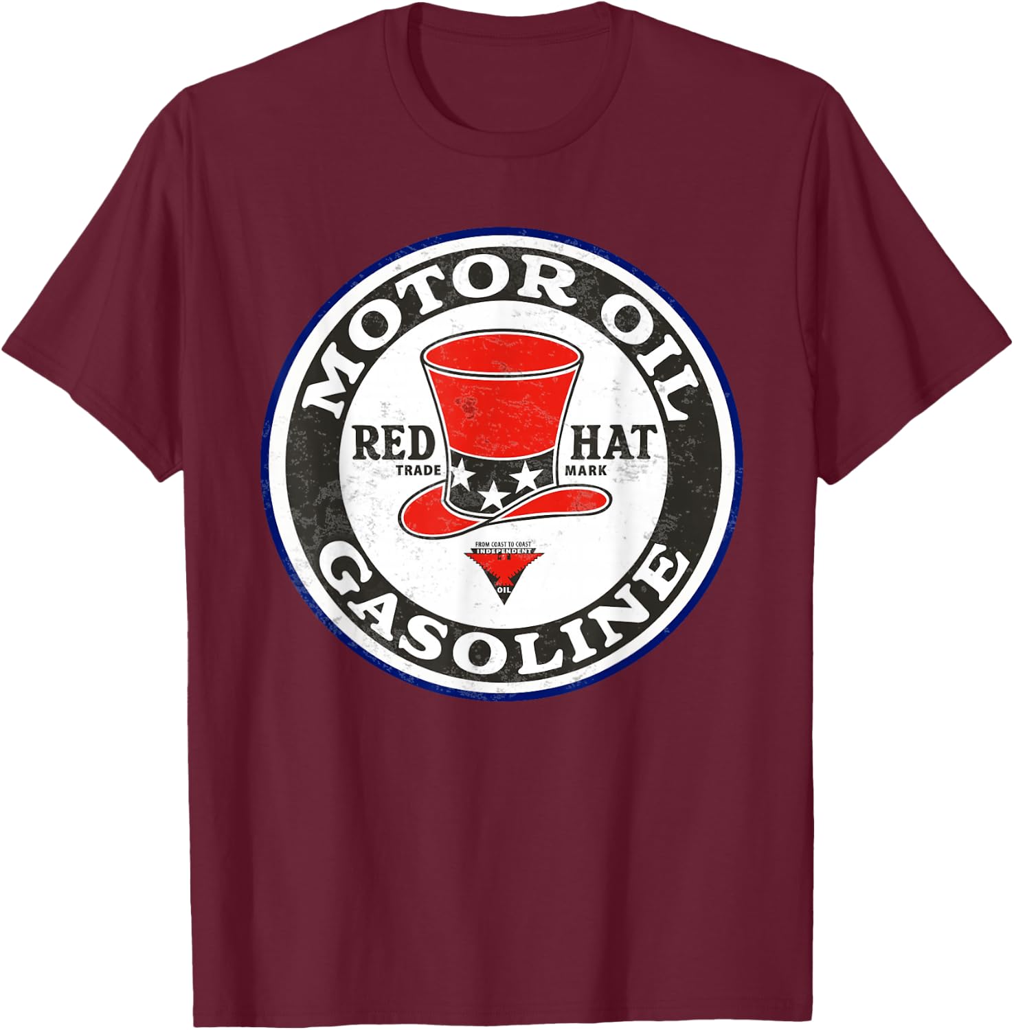 Retro Vintage Gas Station Red Hat Motor Oil Car Bike Garage T-Shirt - T-Shirt | Maroon