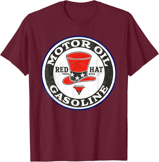 Retro Vintage Gas Station Red Hat Motor Oil Car Bike Garage T-Shirt - T-Shirt | Maroon