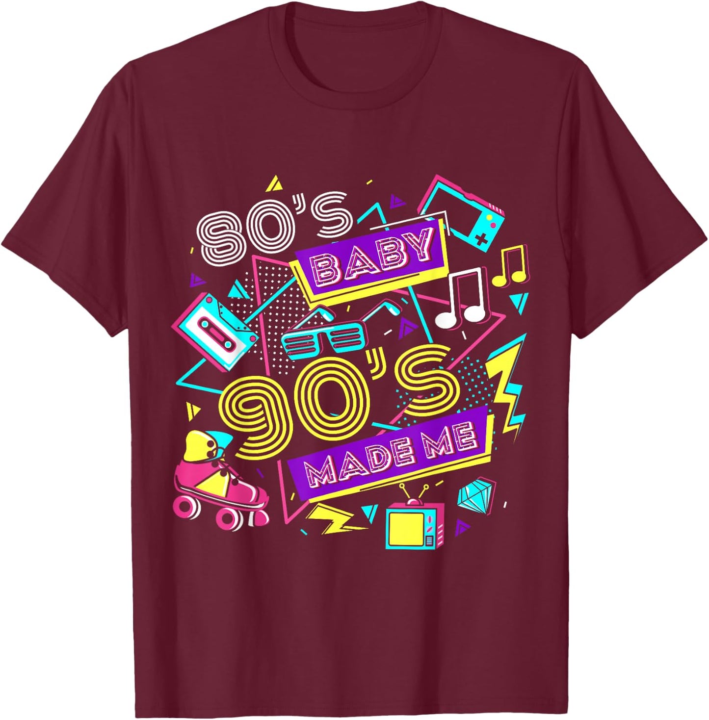 Retro 1980s 80's Baby 1990s 90's Made Me Vaporwave Nostalgia T-Shirt - T-Shirt | Maroon