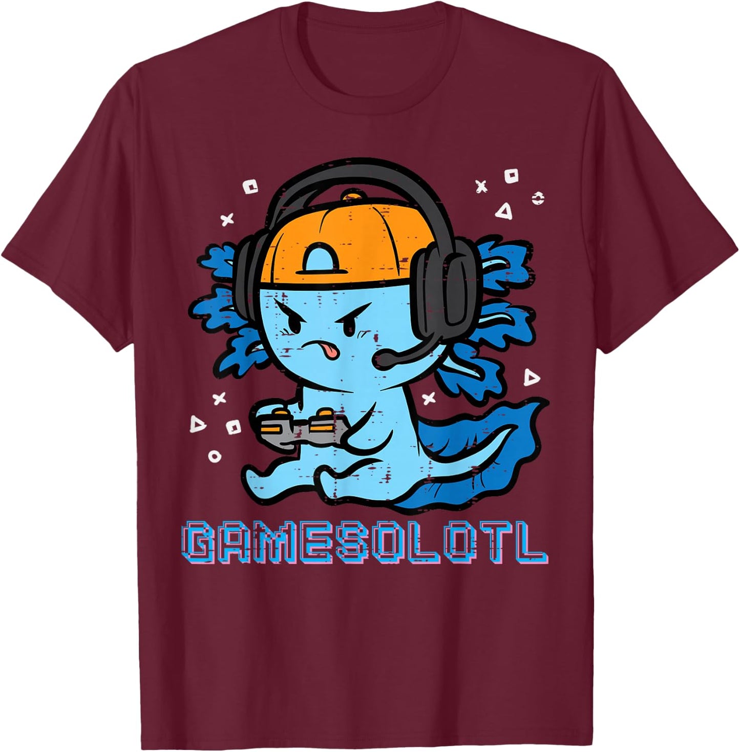 Gamer Axolotl Gamesolotl Fun Gaming Men Boys Kids Youth Teen T-Shirt - T-Shirt | Maroon