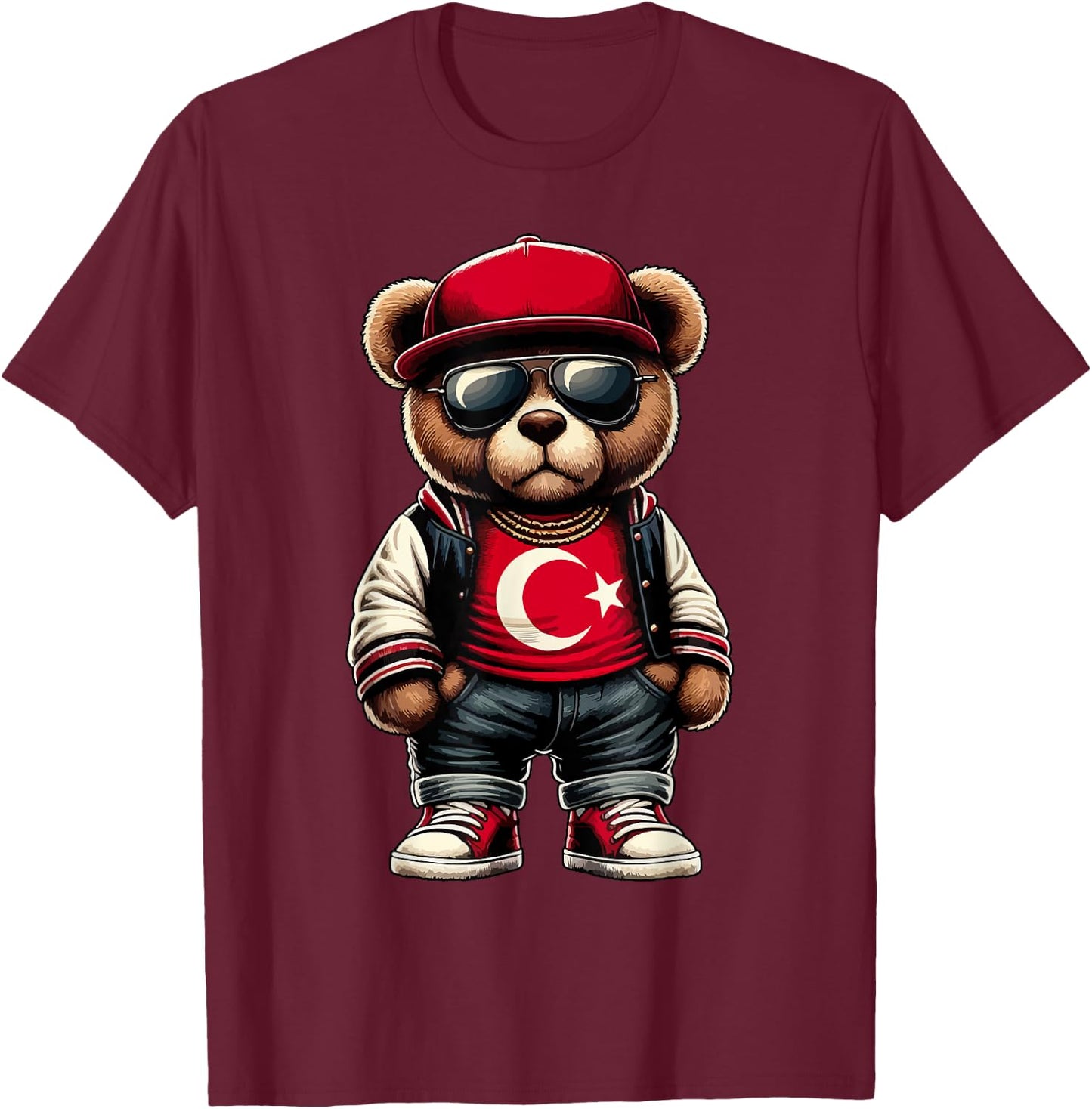 Cool Türkischer Teddybär Türkei Flagge Outfit Street Grafik T-Shirt - T-Shirt | Maroon