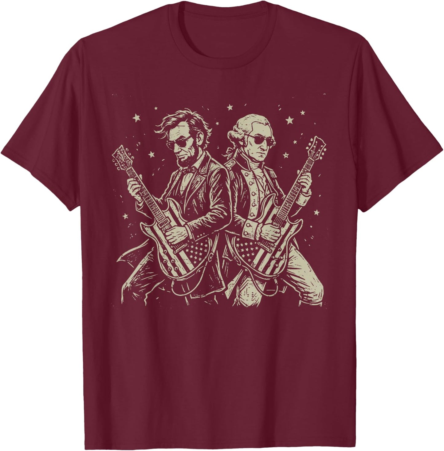 Lincoln Washington Guitar Rock 4th of July Abe Men Boys Kids T-Shirt - T-Shirt | Maroon