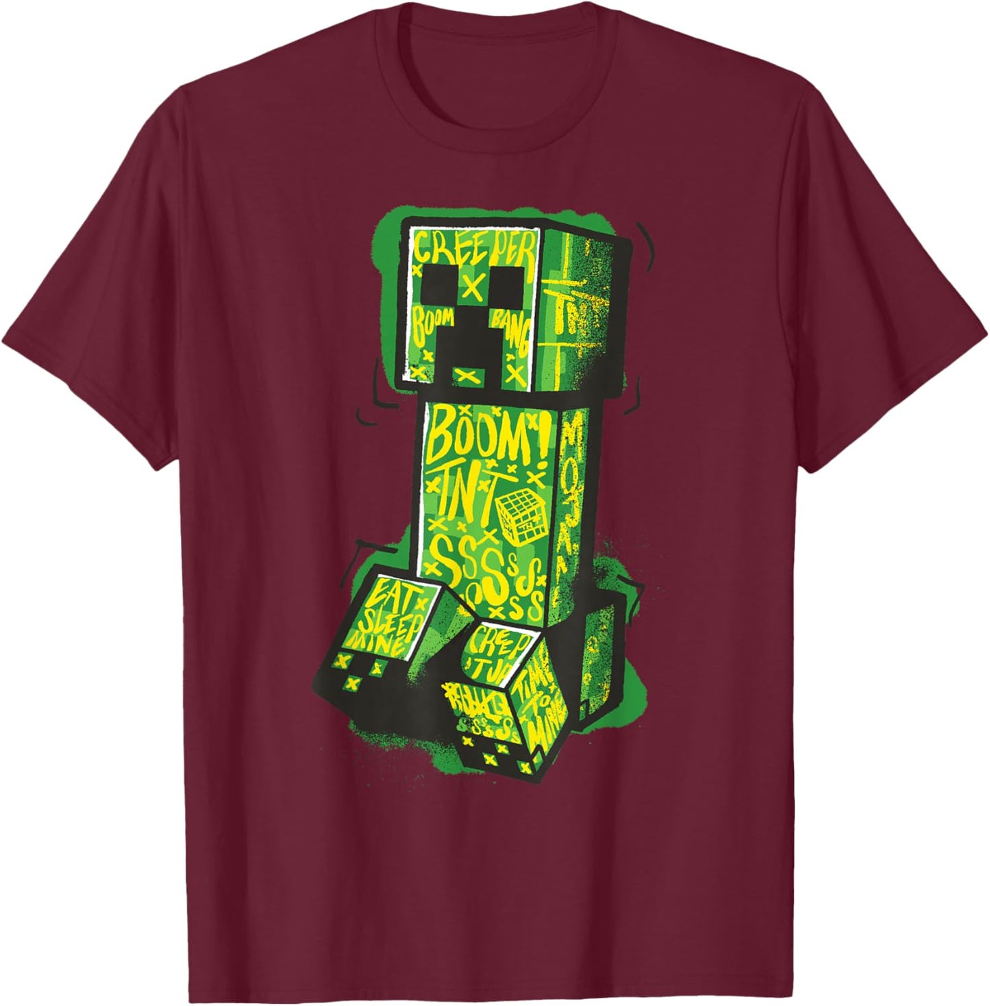 Minecraft Creeper Street Graffiti Fill , black T-Shirt - T-Shirt | Maroon
