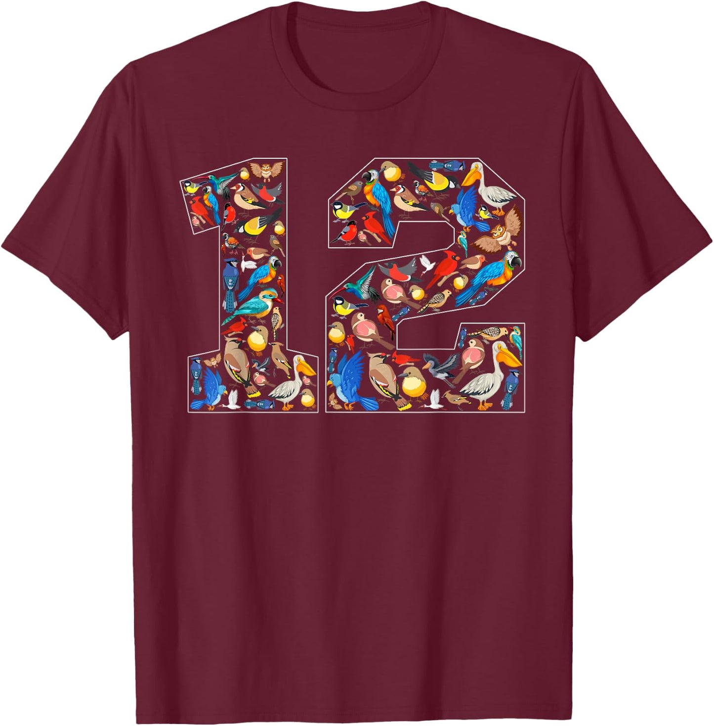 12th Birthday Birds Theme 12 Year Old Bird Lover Birthday T-Shirt - T-Shirt | Maroon