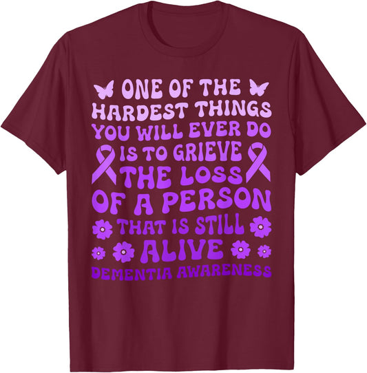 Dementia Alzheimer's Awareness Women Purple Flower Butterfly T-Shirt - T-Shirt | Maroon