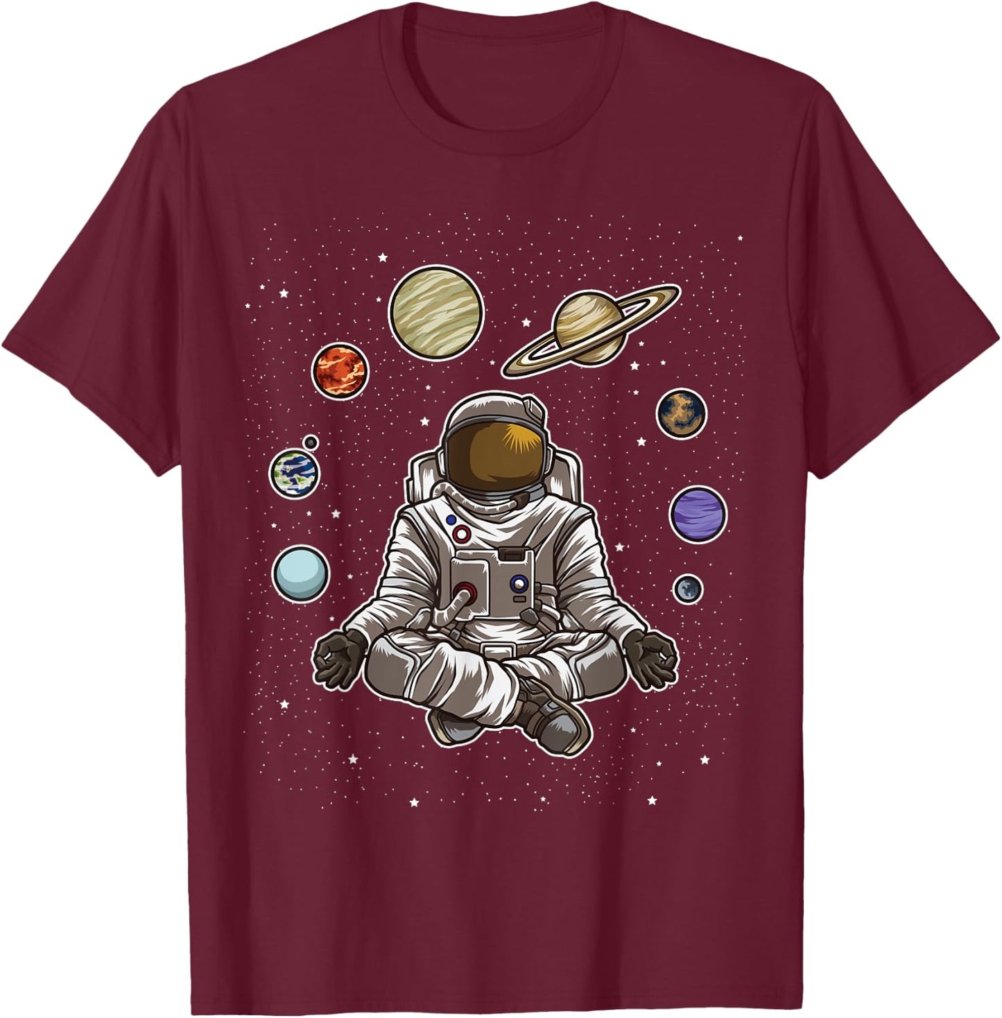 Yoga Astronaut Meditates In Space And feels The Galaxy T-Shirt - T-Shirt | Maroon