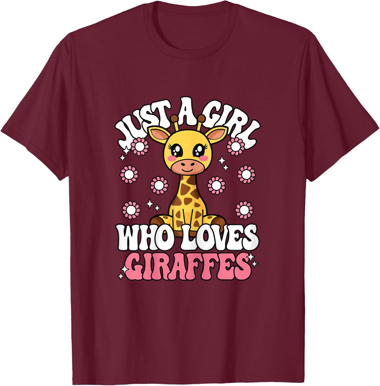 Just A Girl Who Loves Giraffes Cute Pink Wild Animal Kids T-Shirt - T-Shirt | Maroon