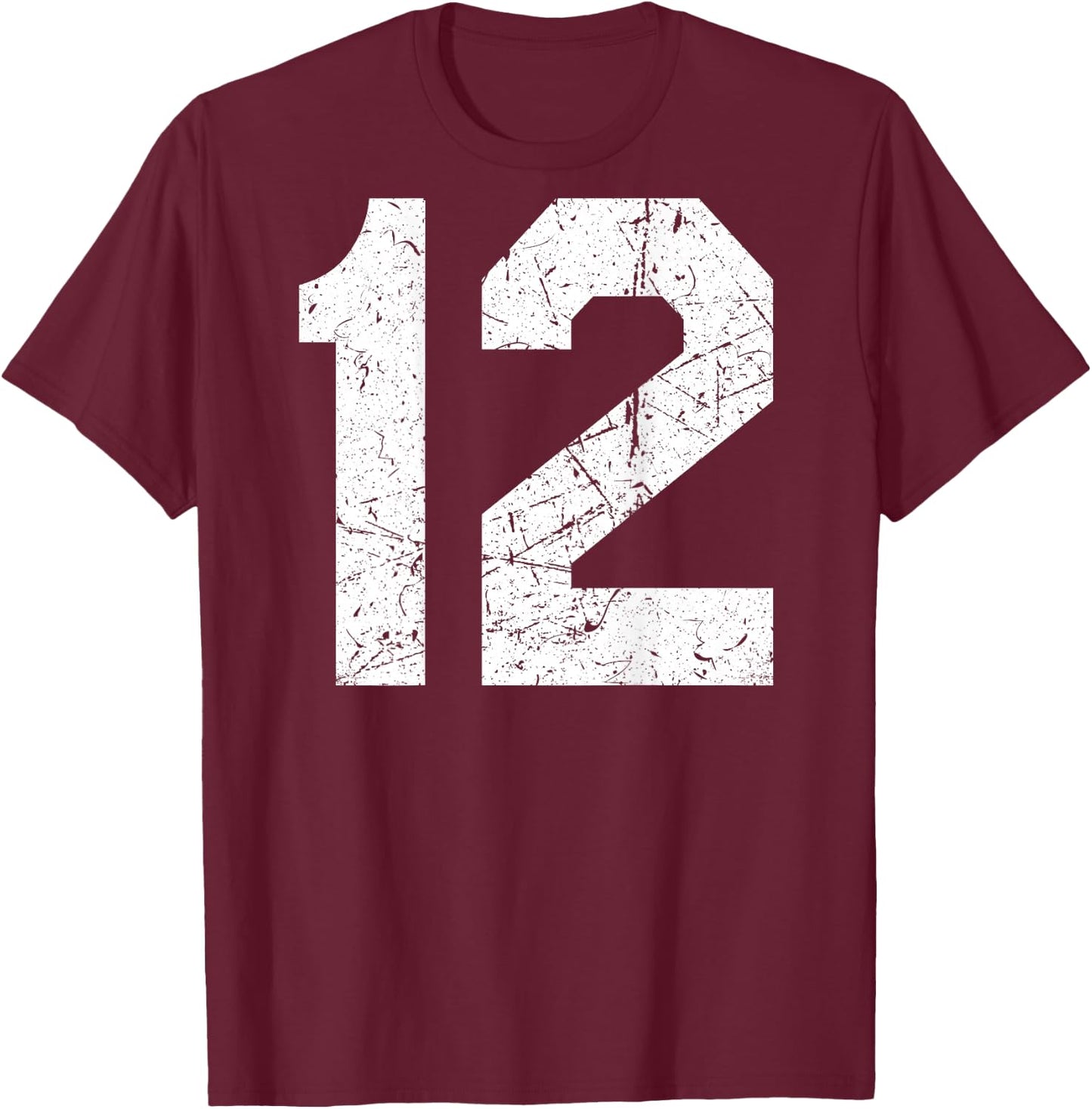 Jersey Uniform Number #12 Athletic, 12th Birthday T-Shirt - T-Shirt | Maroon