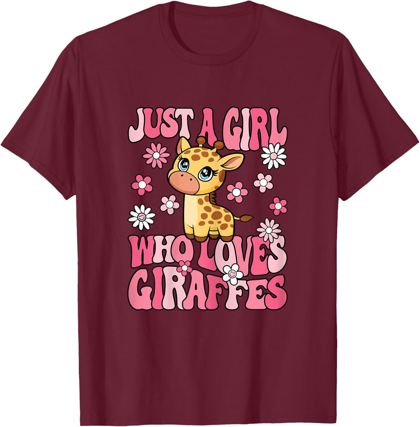 Just A Girl Who Loves Giraffes Groovy Giraffe Girls Kids T-Shirt - T-Shirt | Maroon