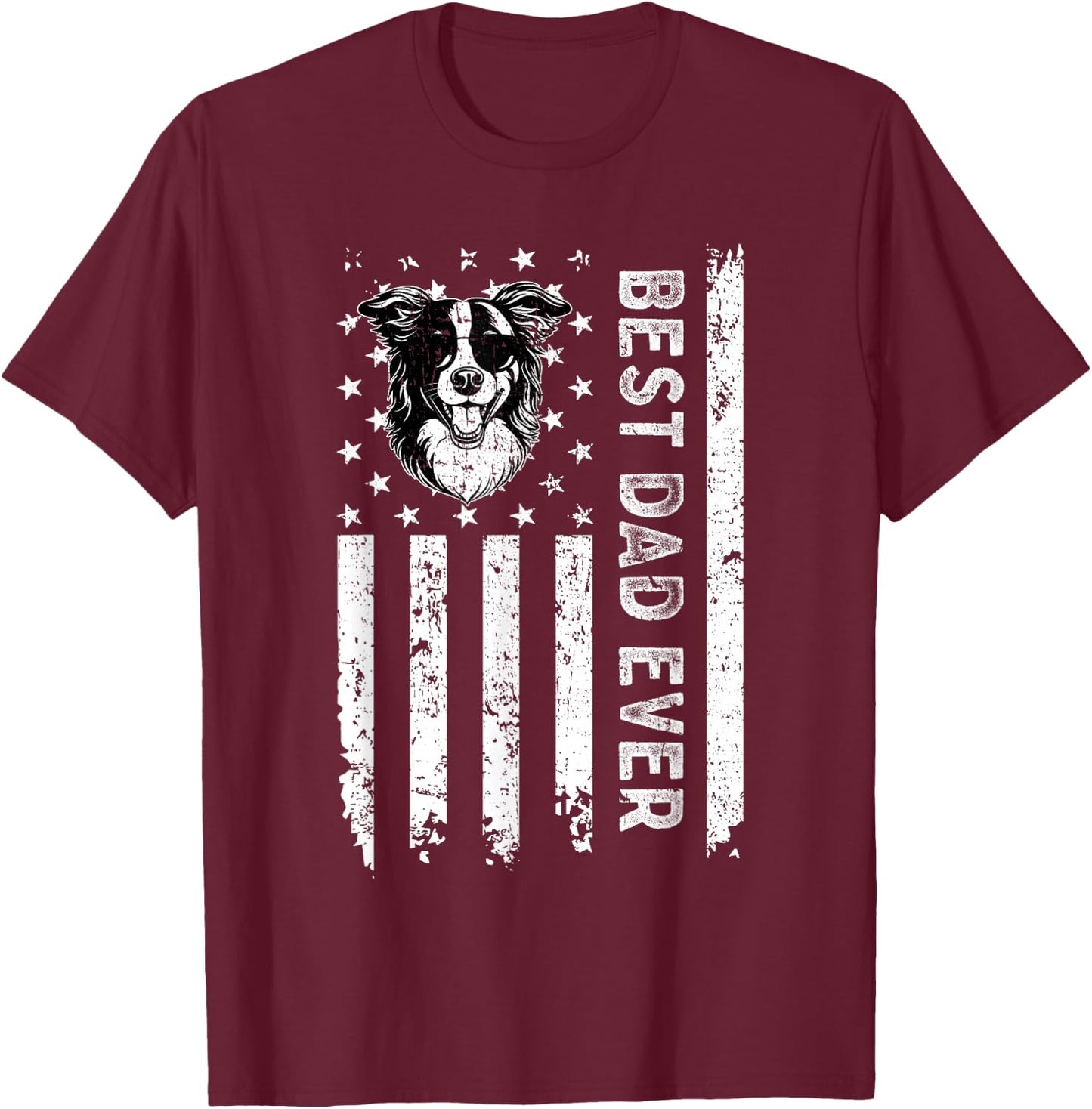 Best Border Collie Dog Dad Ever Fathers Day USA Flag T-Shirt - T-Shirt | Maroon