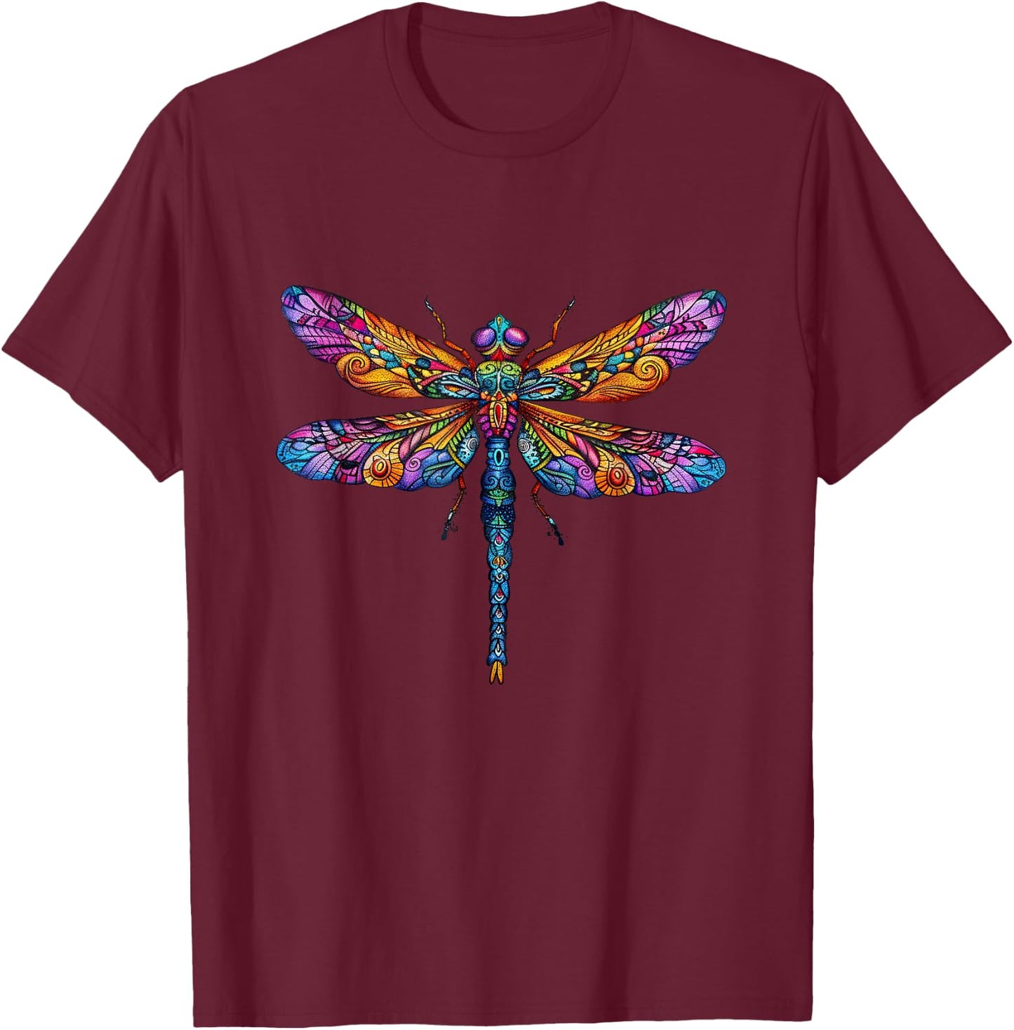 Colorful Dragonfly Splendor T-Shirt - T-Shirt | Maroon