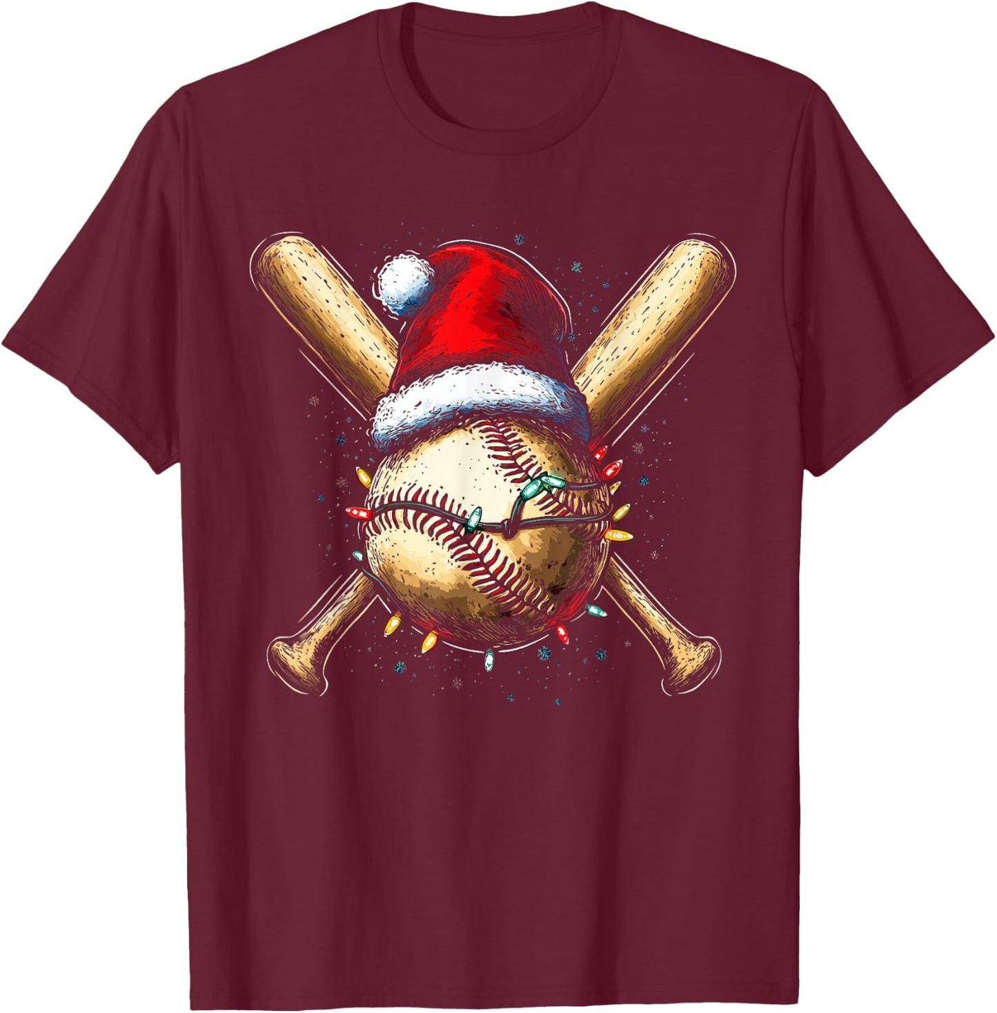Christmas Baseball Pajama Xmas Santa Boys Girls Kids T-Shirt - T-Shirt | Maroon