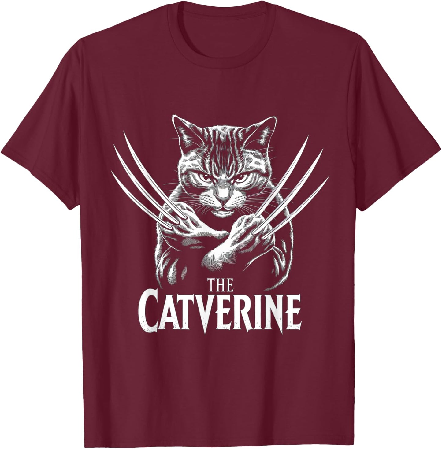 Catverine Humour Cat Man Woman Child Lovers Animals , Black, S T-Shirt - T-Shirt | Maroon