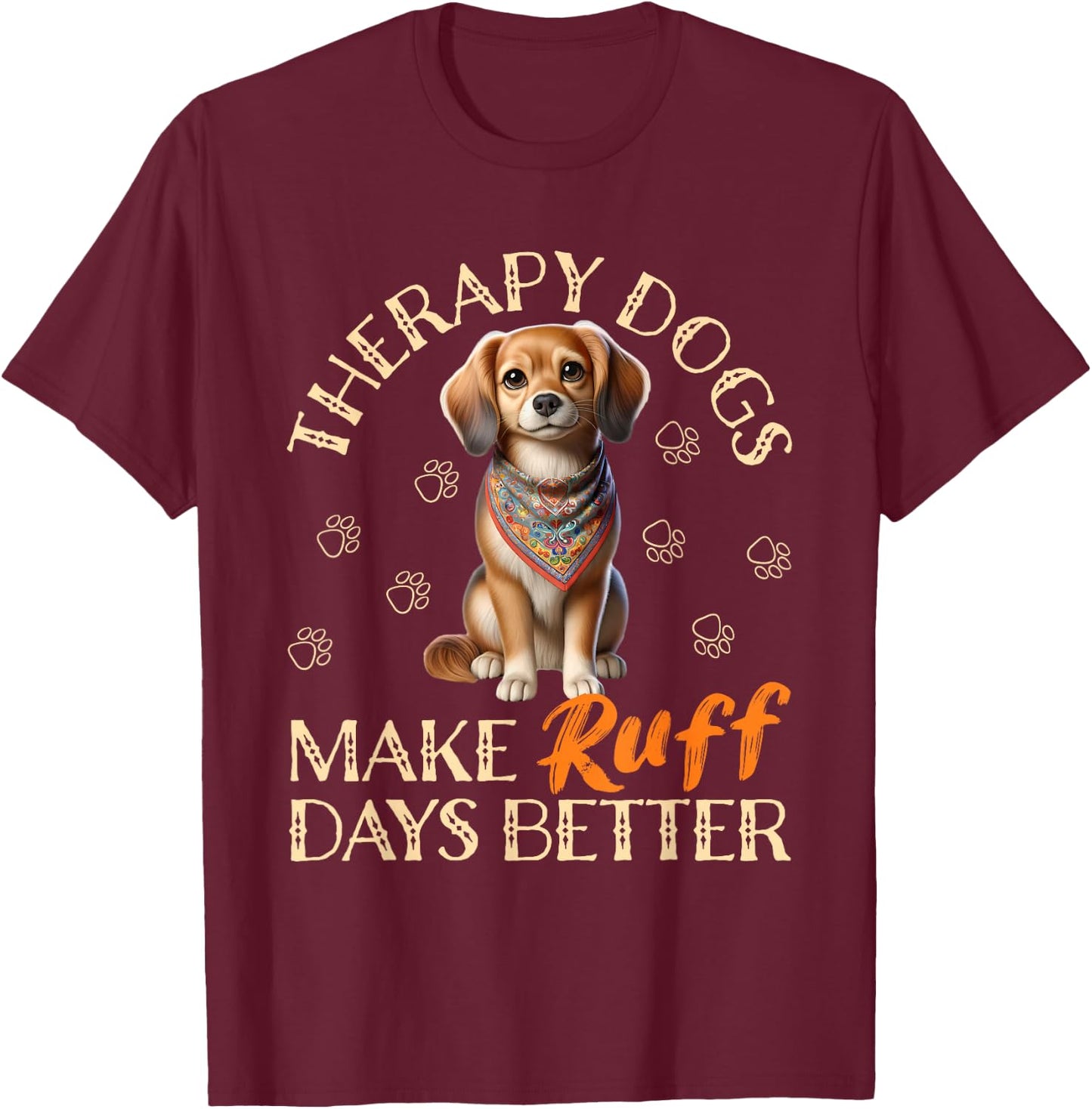 Therapy Dog Team Men Women Kids T-Shirt - T-Shirt | Maroon