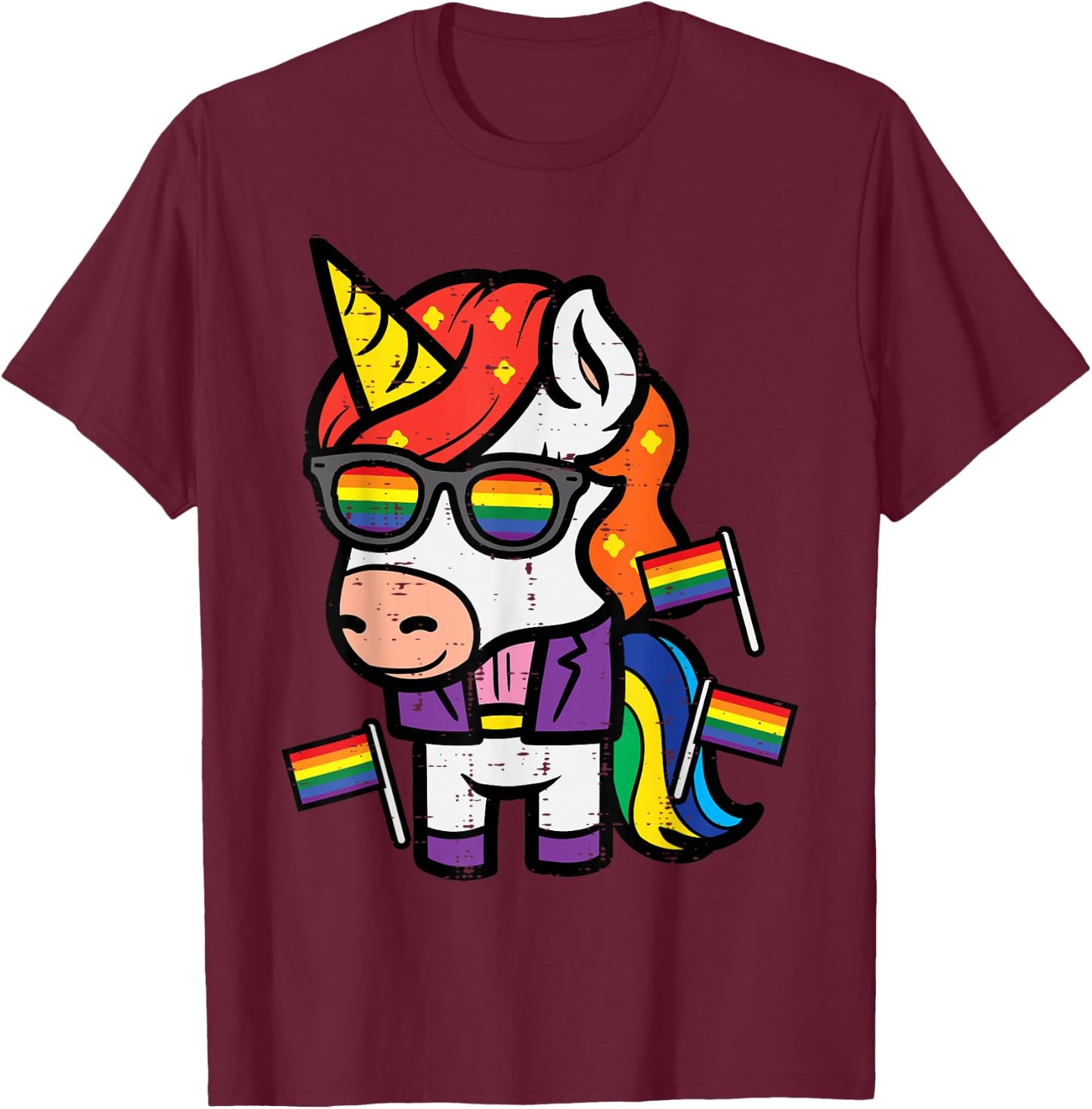 Gay Unicorn Rainbow Flag LGBT Pride Month Magical Men Women T-Shirt - T-Shirt | Maroon