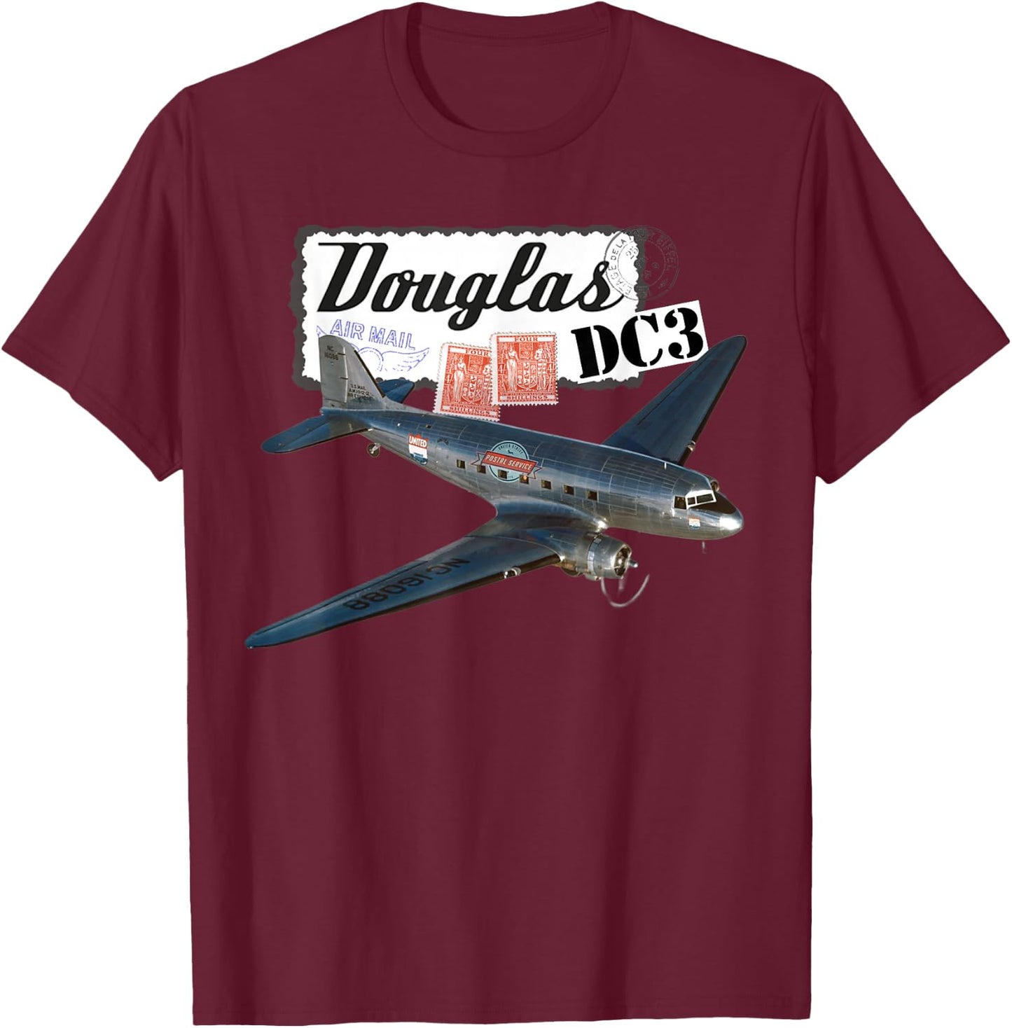 Douglas DC3 Flugzeug, Retro, Vintage, 1930er Jahre T-Shirt - T-Shirt | Maroon