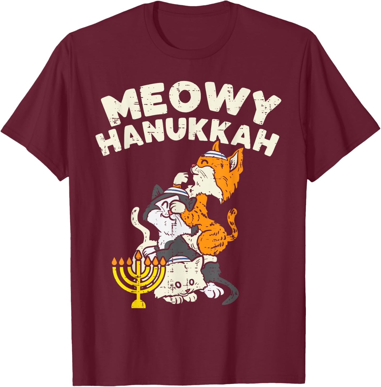 Meowy Hanukkah Cats Kitten Cute Hanukkah Pajamas Chanukah PJ T-Shirt - T-Shirt | Maroon