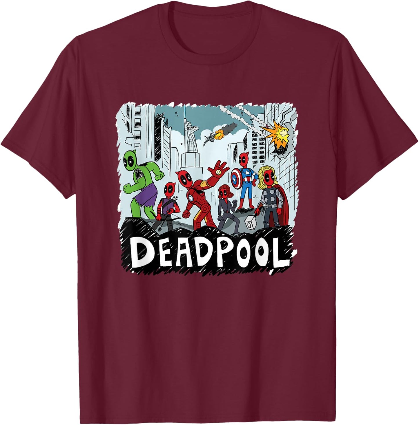 Marvel Deadpool & Wolverine Deadpool Avengers Assemble! T-Shirt - T-Shirt | Maroon