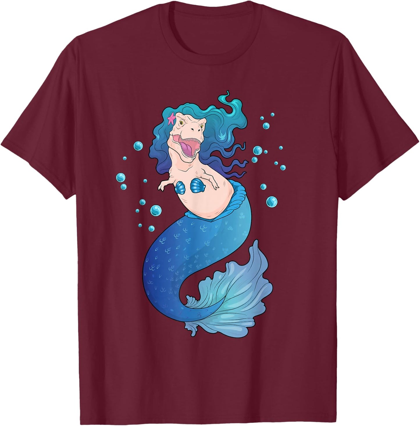Mermaid Dinosaur Shirt Mermsaurus T-Rex Funny Sea Rex T-Shirt - T-Shirt | Maroon