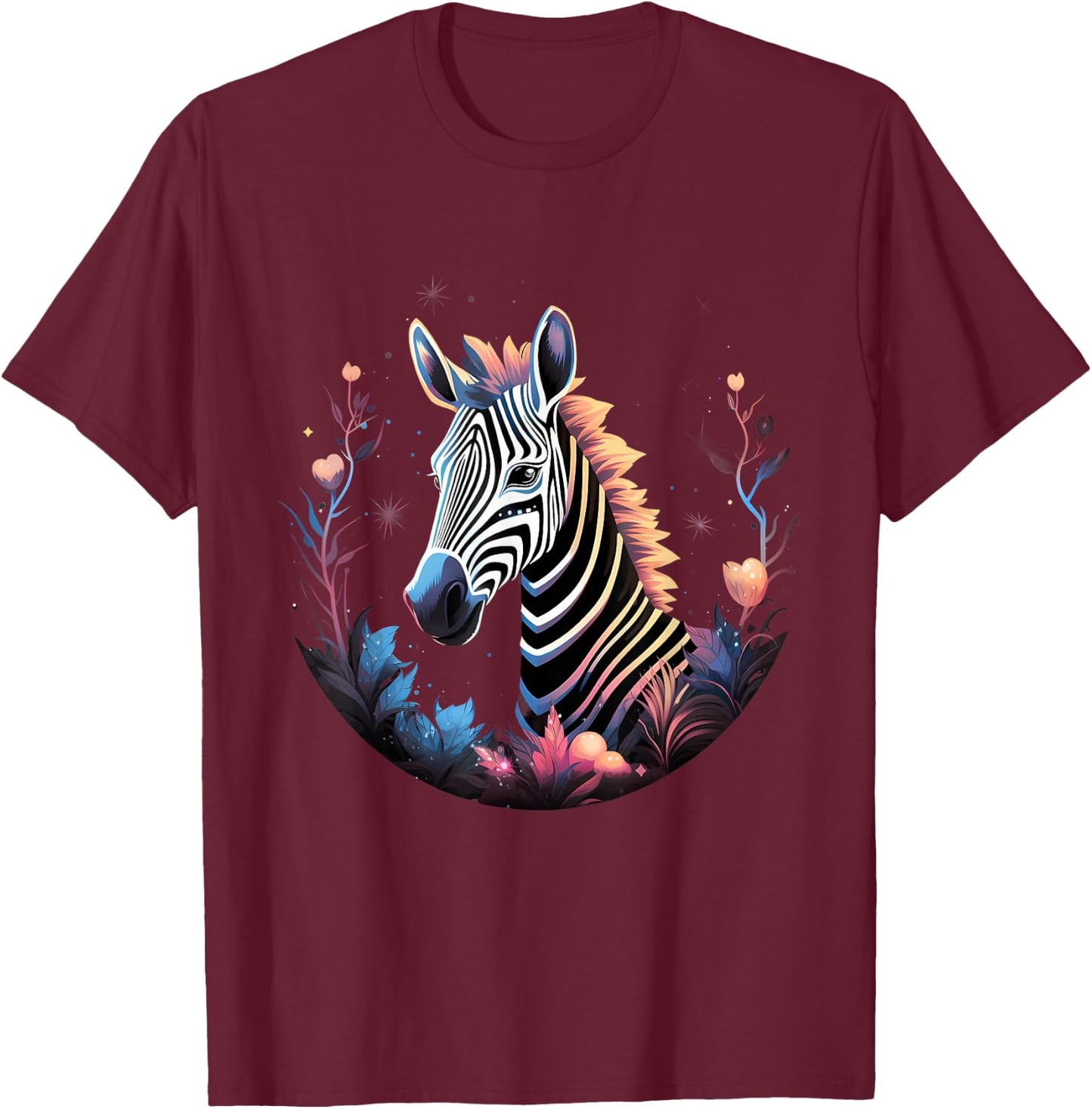 Zebra Floral Portrait African Animal Lovers Wildlife Safari T-Shirt - T-Shirt | Maroon