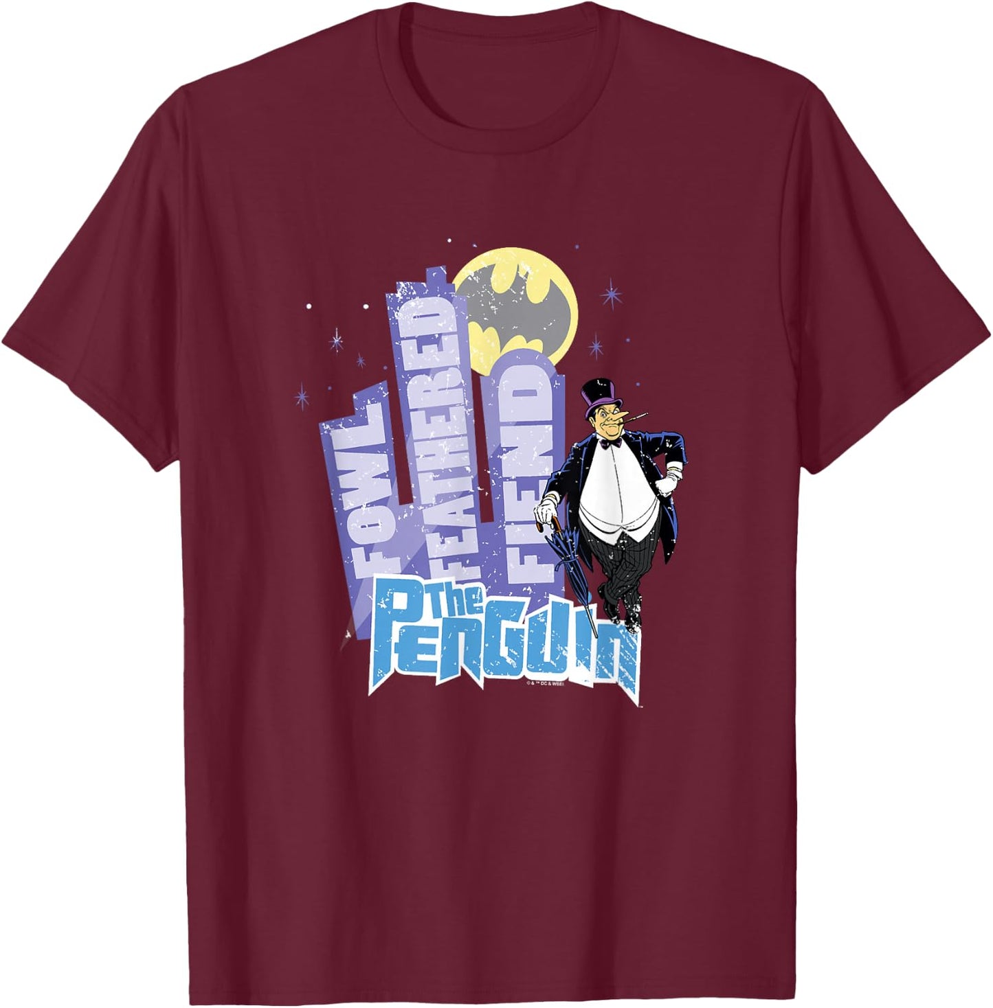 Batman Vintage Penguin Fowl Feathered Fiend Comic Icon T-Shirt - T-Shirt | Maroon