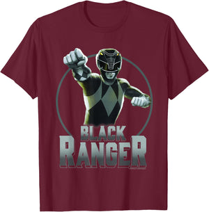 Power Rangers Black Ranger Karate Action Circle Portrait V2 T-Shirt - T-Shirt | Maroon