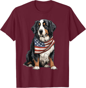 Berner US Flag Bernese Mountain Dog Owner Mom Dad Men Women T-Shirt - T-Shirt | Maroon