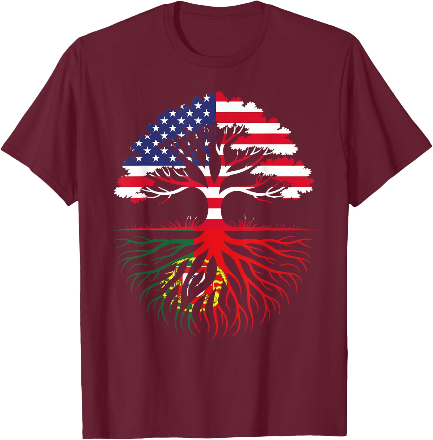 American Grown Portuguese Roots Flag Heritage T-Shirt - T-Shirt | Maroon
