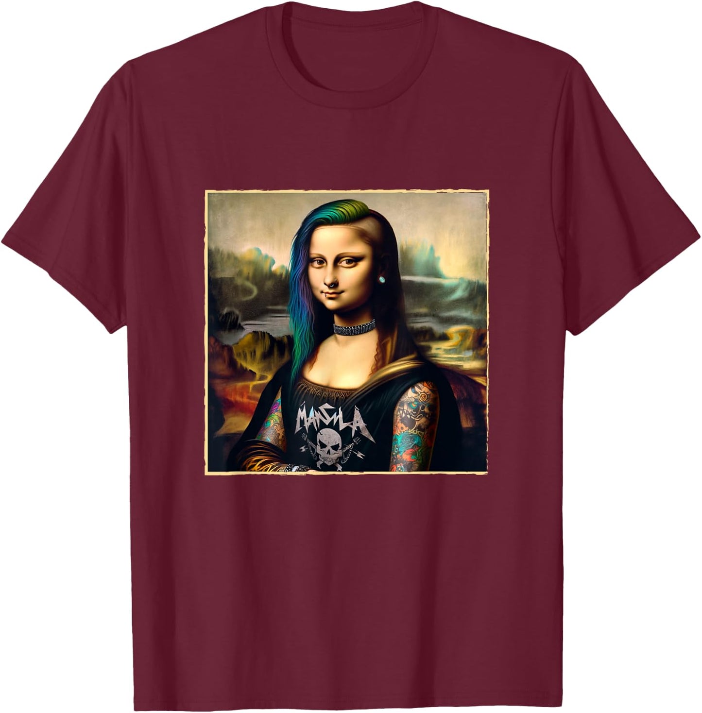 Graphic Design Metalcore Mona Lisa Bold Deathcore Vocalist , Black, S T-Shirt - T-Shirt | Maroon