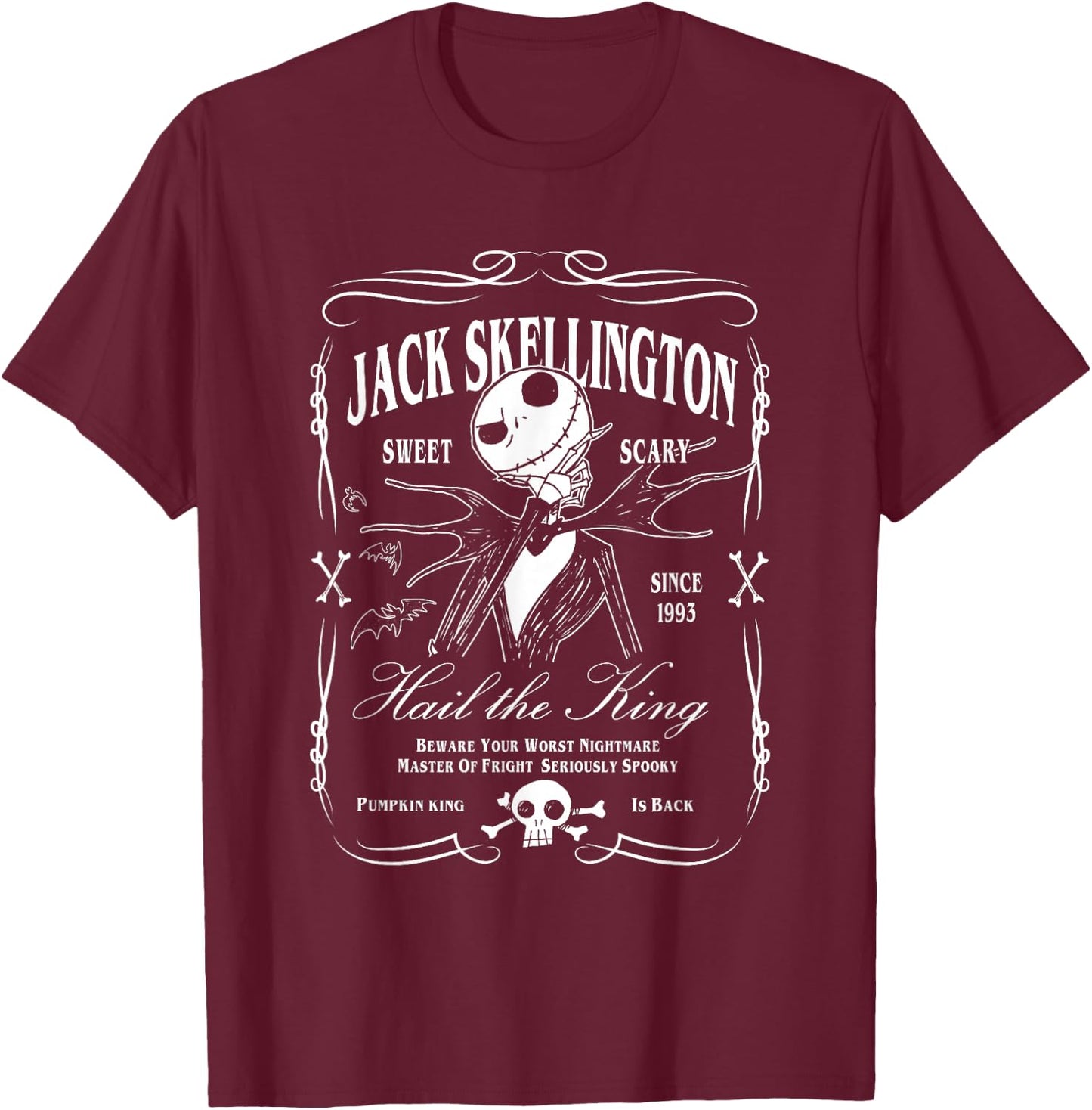 Nightmare Before Christmas Jack Skellington Label T-Shirt - T-Shirt | Maroon