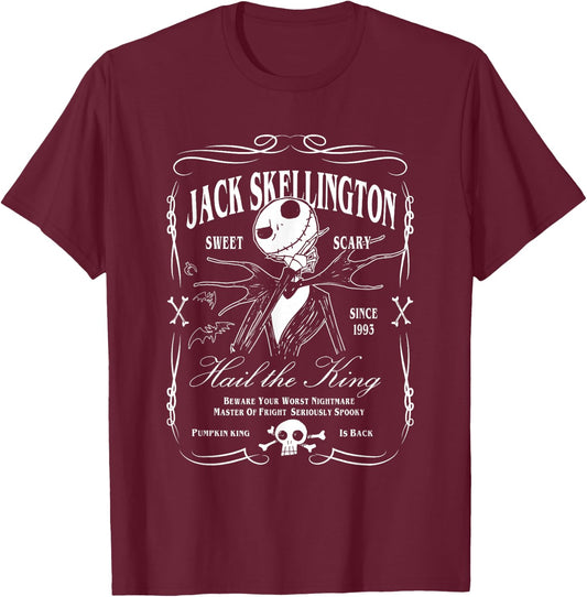 Nightmare Before Christmas Jack Skellington Label T-Shirt - T-Shirt | Maroon