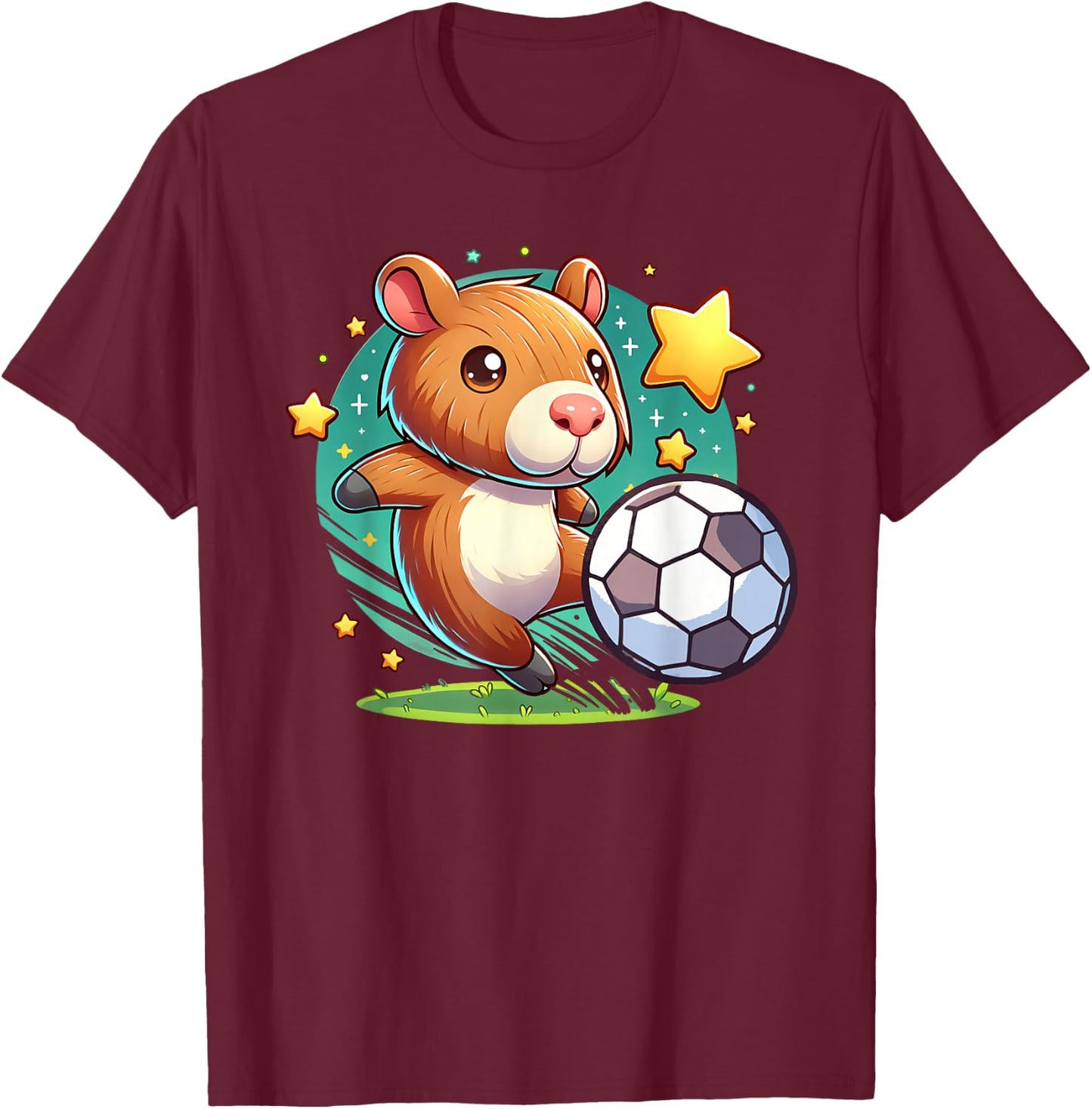 Soccer Player Capybara Kicking Soccer Ball Cute Girl Graphic T-Shirt - T-Shirt | Maroon