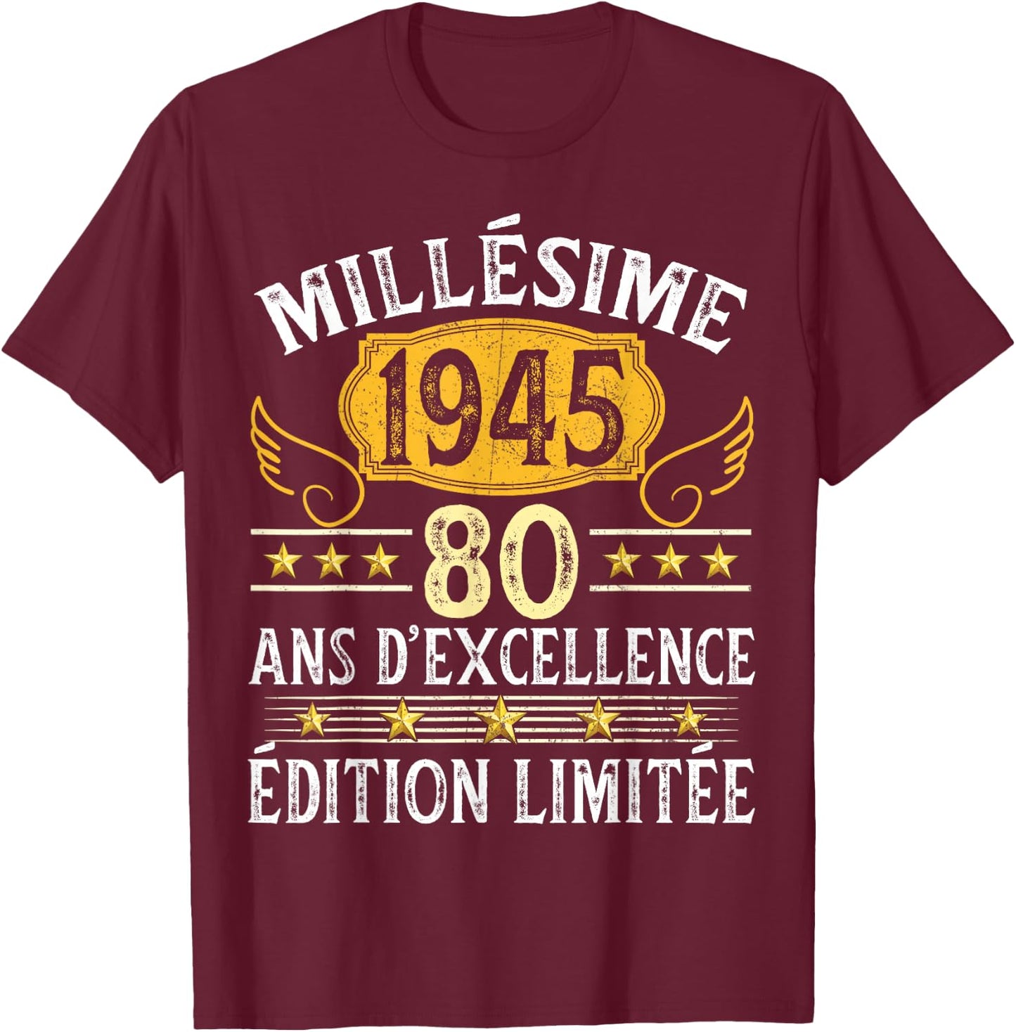 Vintage 1945 80 Years Birthday Man Woman Vintage 1945 , Black, S T-Shirt - T-Shirt | Maroon