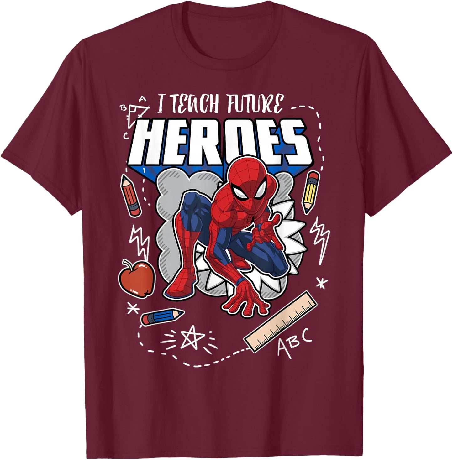 Marvel Spider-Man Classic I Teach Heroes Graphic T-Shirt - T-Shirt | Maroon