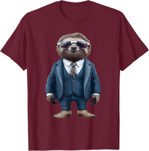 Sloth Men Woman Sloth In Suit Sloth T-Shirt - T-Shirt | Maroon